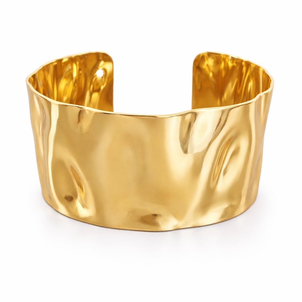 Gold Tone Hammered Cuff Bracelet – Bold Statement Piece